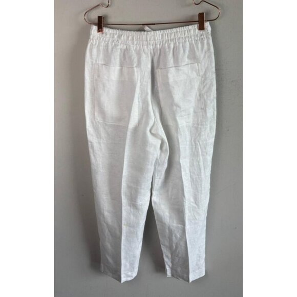 ZARA Womens White 100% Linen Pants Drawstring Trousers Bloggers Favorite Size S - Picture 2 of 9